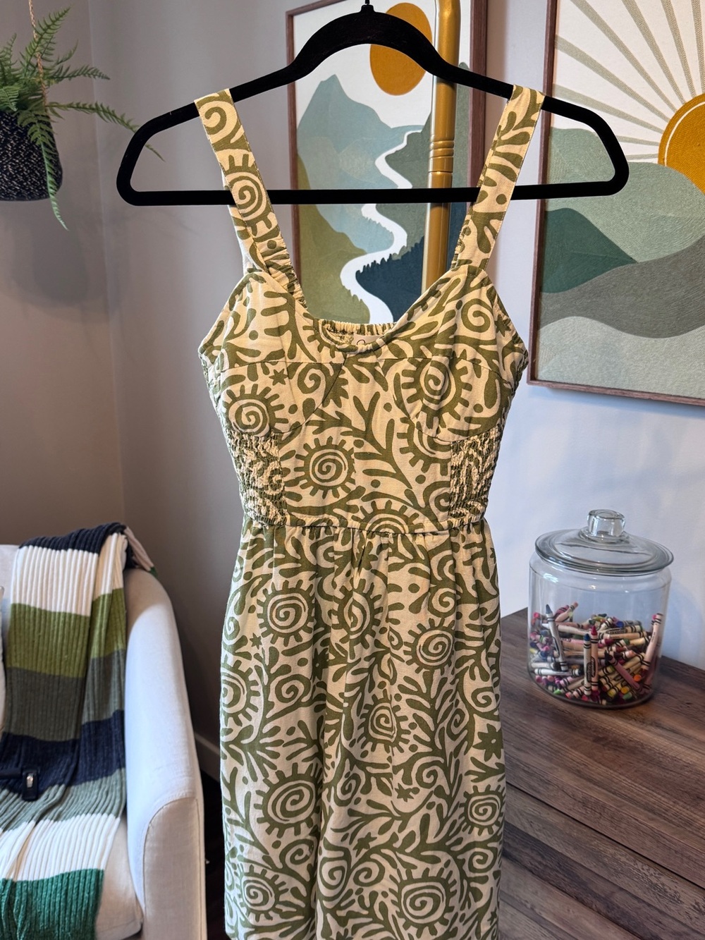 Japna Green and Cream Printed Midi Dress